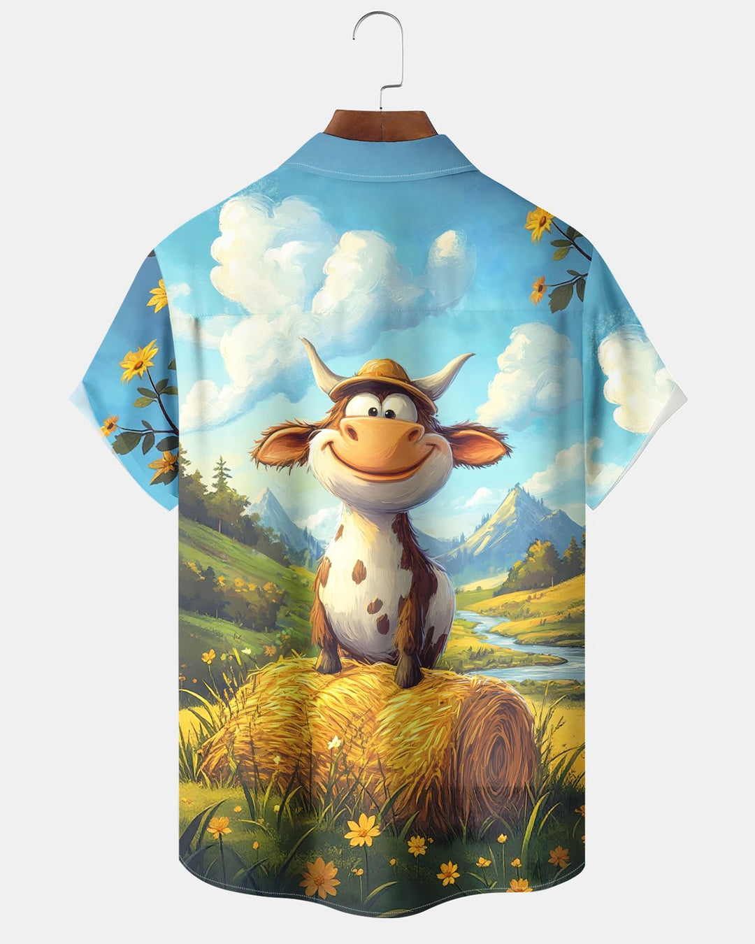 Alohadaddy® Vintage Farm Cow Cartoon Scene Holiday Shirt