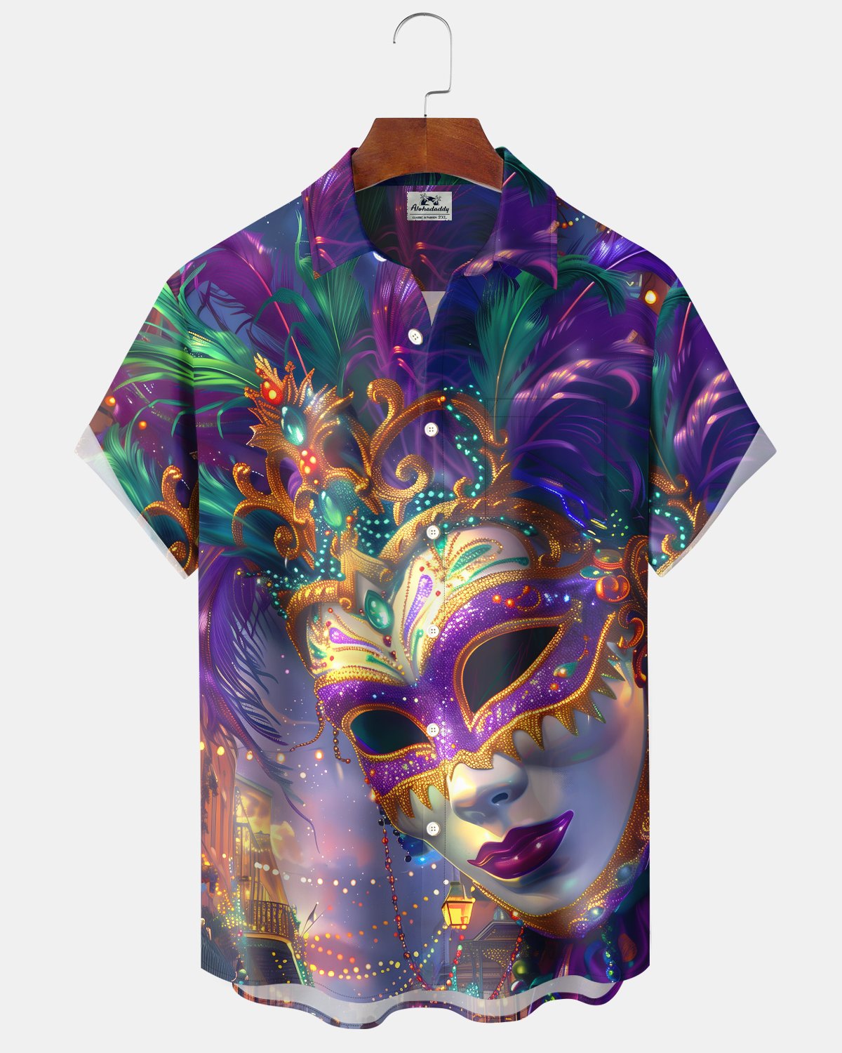 Alohadaddy® Holiday Mardi Gras Party Mask Feather Men's Shirt