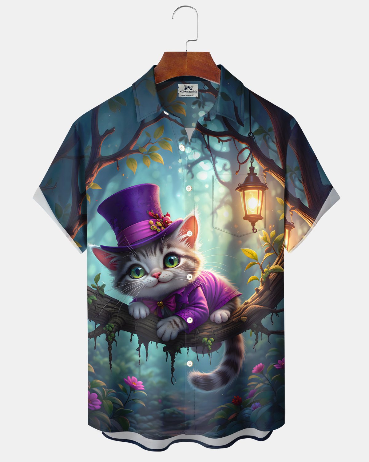 Alohadaddy® Holiday Mardi Gras Cat Cartoon Plus Size Men's Shirt