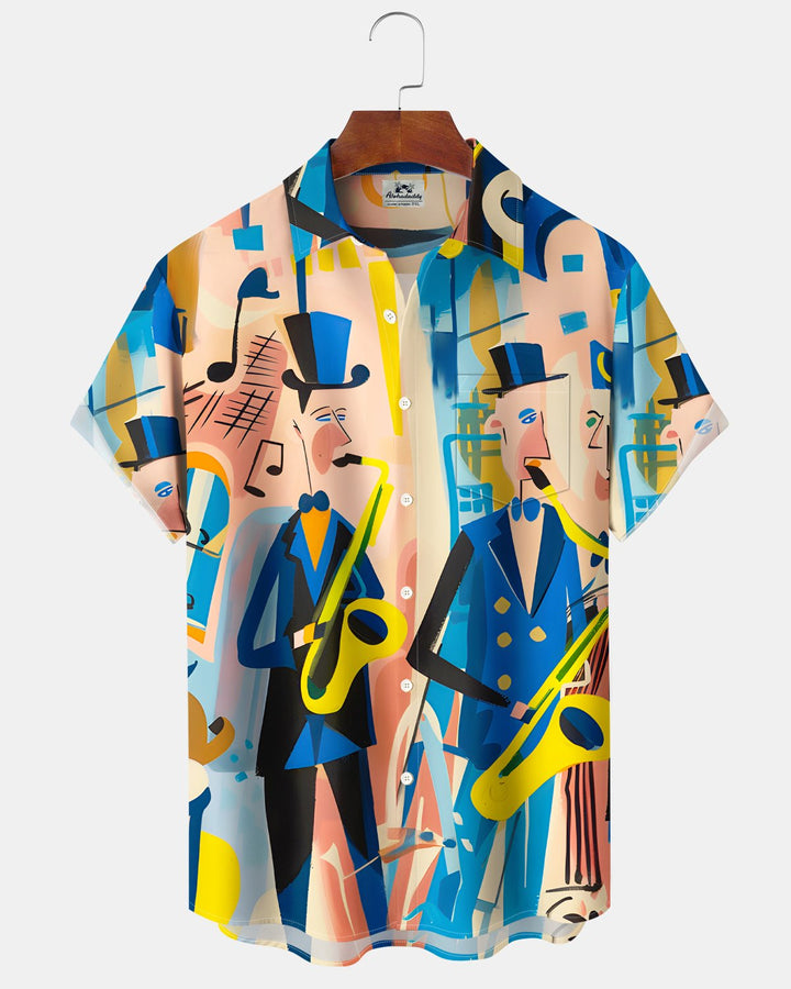 Alohadaddy® Retro Music Jazz Saxophone Band Short-Sleeve Shirt