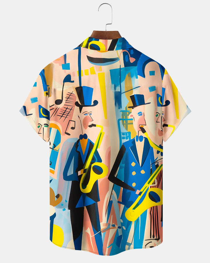Alohadaddy® Retro Music Jazz Saxophone Band Short-Sleeve Shirt
