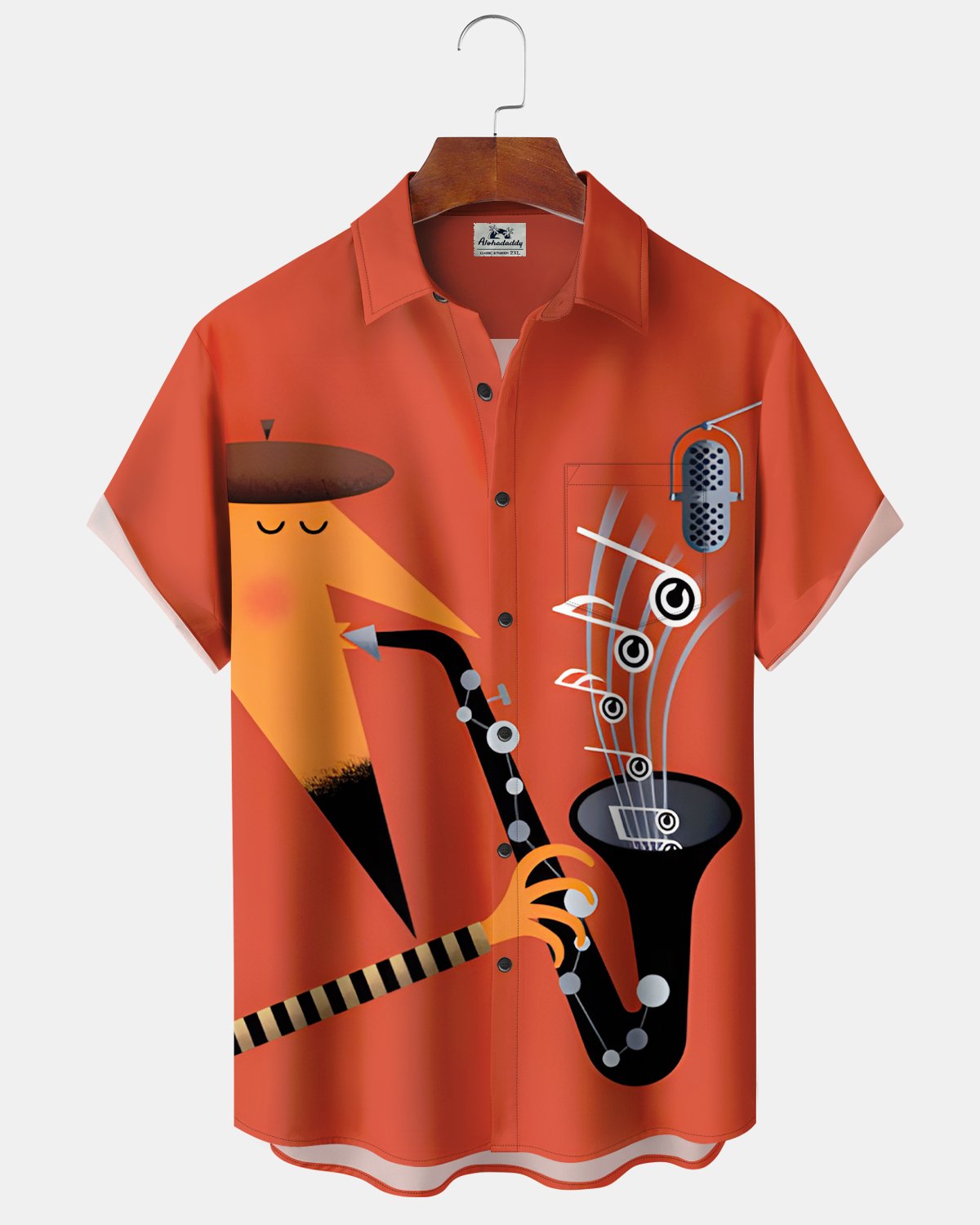 Alohadaddy® Retro Music Jazz Saxophone Geometric Short-Sleeve Shirt