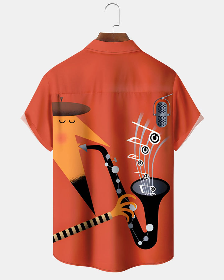 Alohadaddy® Retro Music Jazz Saxophone Geometric Short-Sleeve Shirt