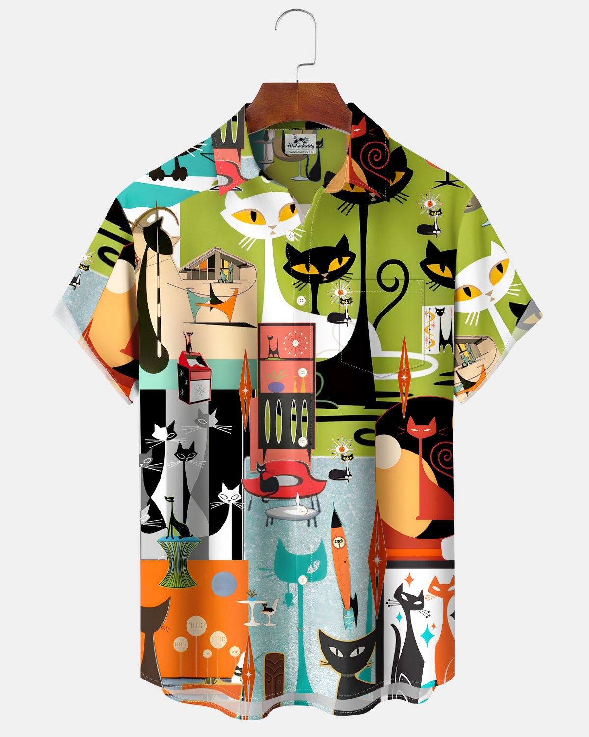 Alohadaddy® Vintage Medieval Geometric Atomic Cat Art Hawaiian Shirt