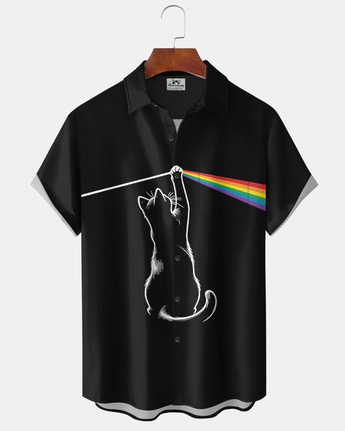 Alohadaddy® Retro Rock Music Rainbow Cat Short-Sleeve Shirt