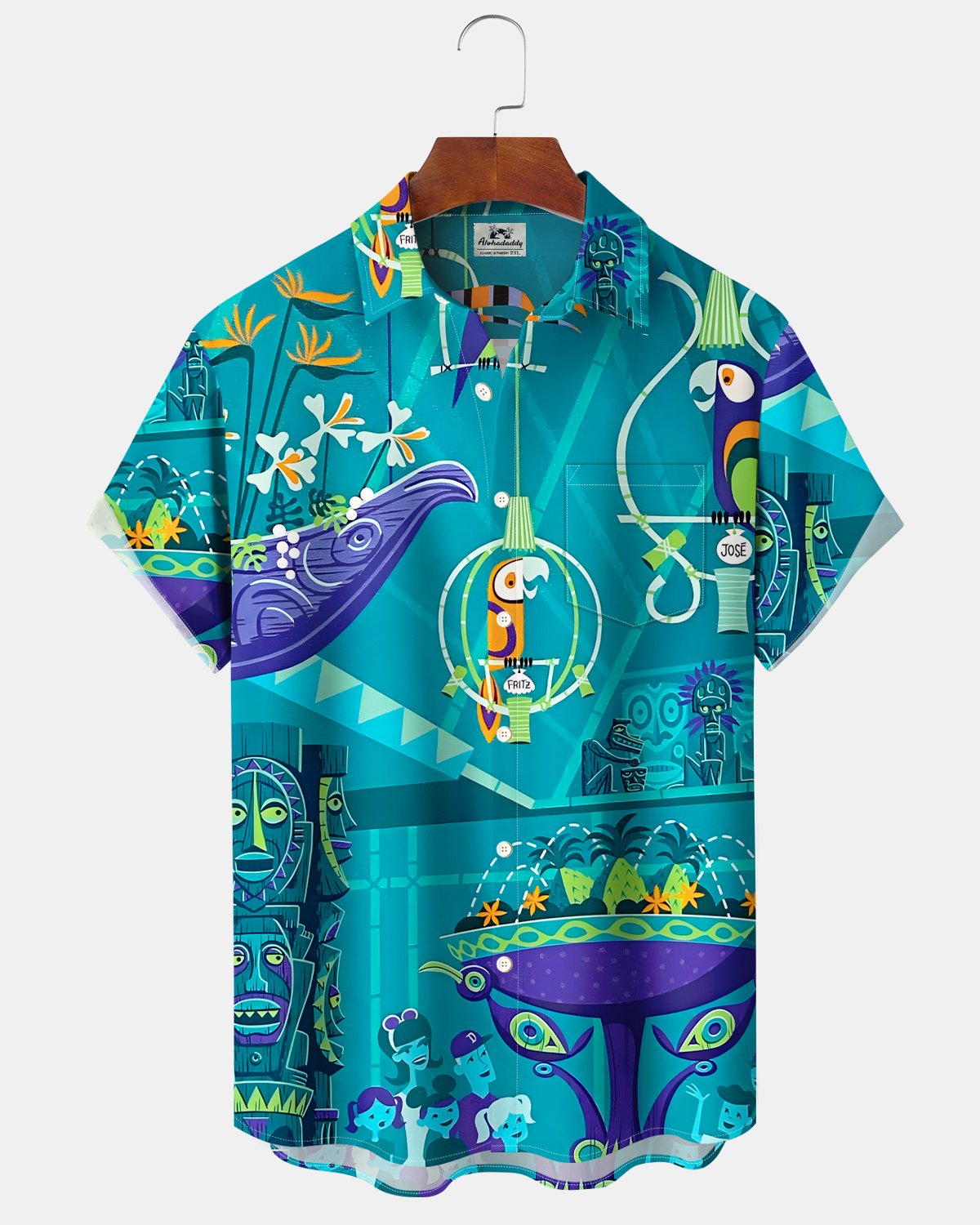 Alohadaddy® Hawaiian Retro Tiki Cartoon Parrot Hawaiian Shirt