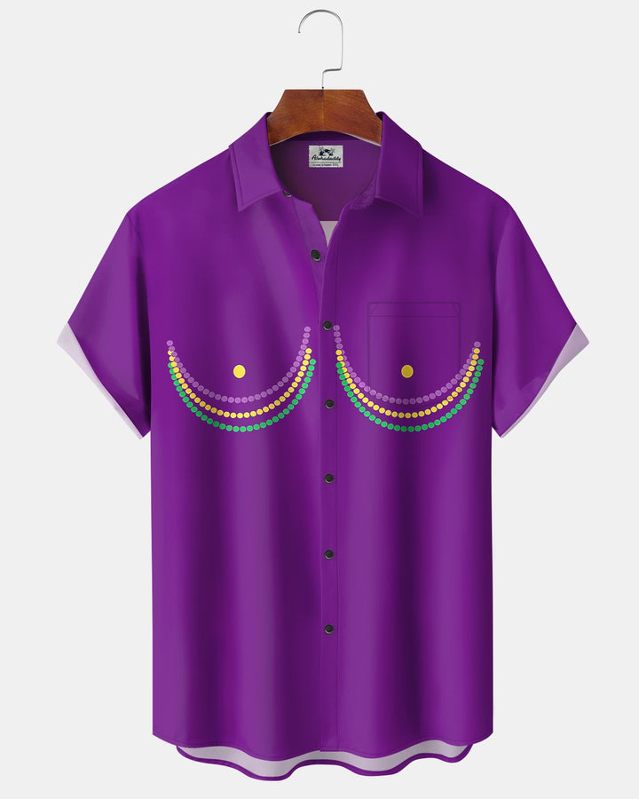 Alohadaddy® Holiday Carnival Beaded Quirky Short-Sleeve Shirt