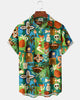 Alohadaddy® Hawaiian Retro Tiki Grass Skirt Girl Floral Short-Sleeve Shirt