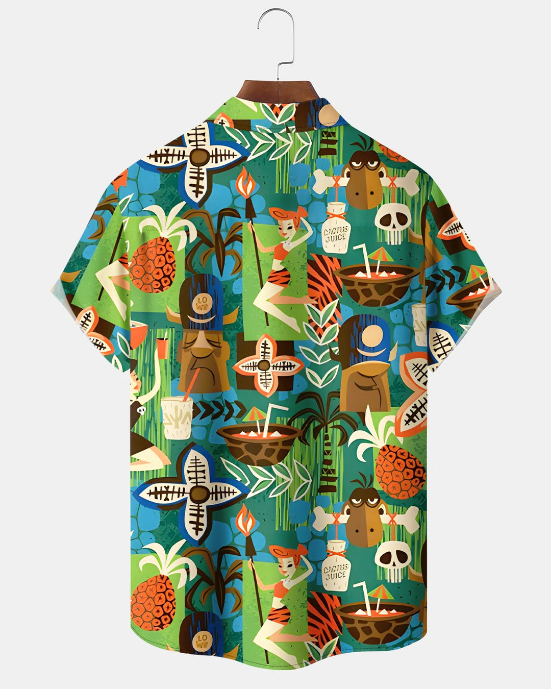 Alohadaddy® Hawaiian Retro Tiki Grass Skirt Girl Floral Short-Sleeve Shirt