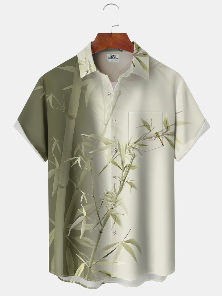 Alohadaddy Vintage Gradient Hawaiian Bamboo Dragonfly Pocket Vacation Shirt