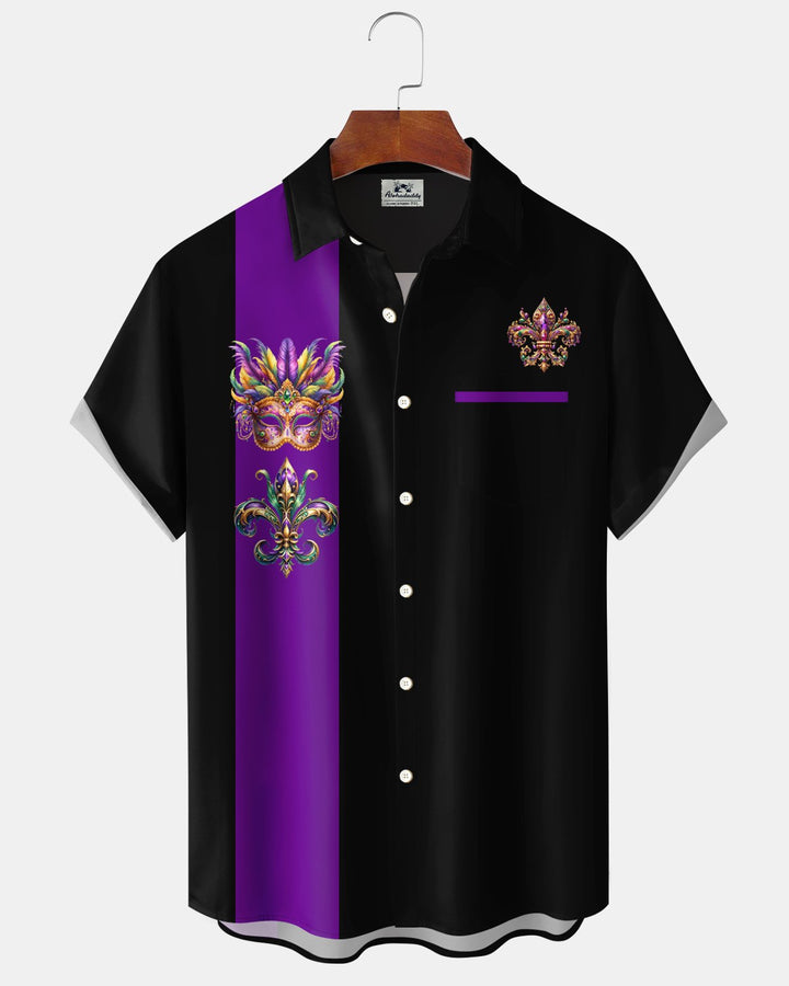 Alohadaddy® Carnival Mask Retro Bowling Shirt Hawaiian Shirt