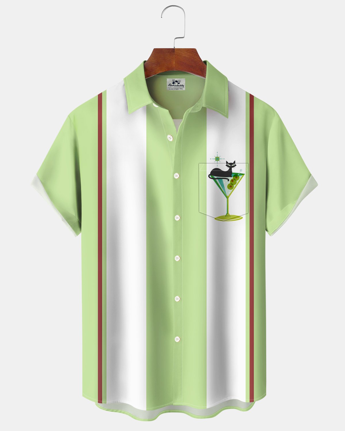 Alohadaddy® Retro Atomic Cat Hawaiian Cocktail Bowling Shirt