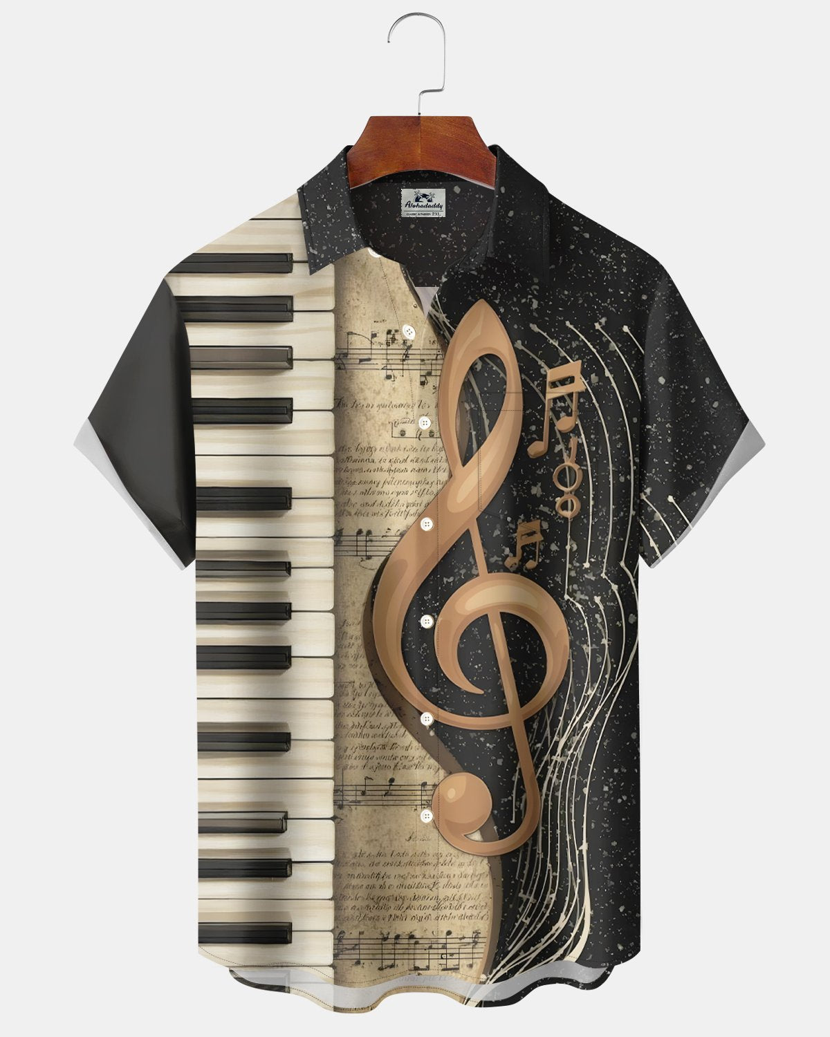 Alohadaddy® Retro Music Piano Keys and Musical Notes Hawaiian Shirt