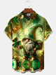Alohadaddy St. Patrick's Day Irish Shamrock Elf Green Lucky Print Men's Chest Pocket Stretch Hawaiian Shirt