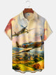 Alohadaddy Vintage Aircraft War Print Men's Button Pocket Short Sleeve Hawaii Shirt