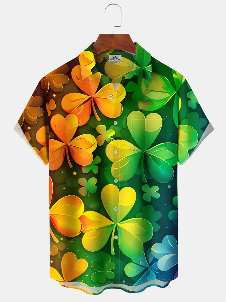 Alohadaddy Holiday Shamrock Lucky St. Patrick Gradient Hawaiian Shirt