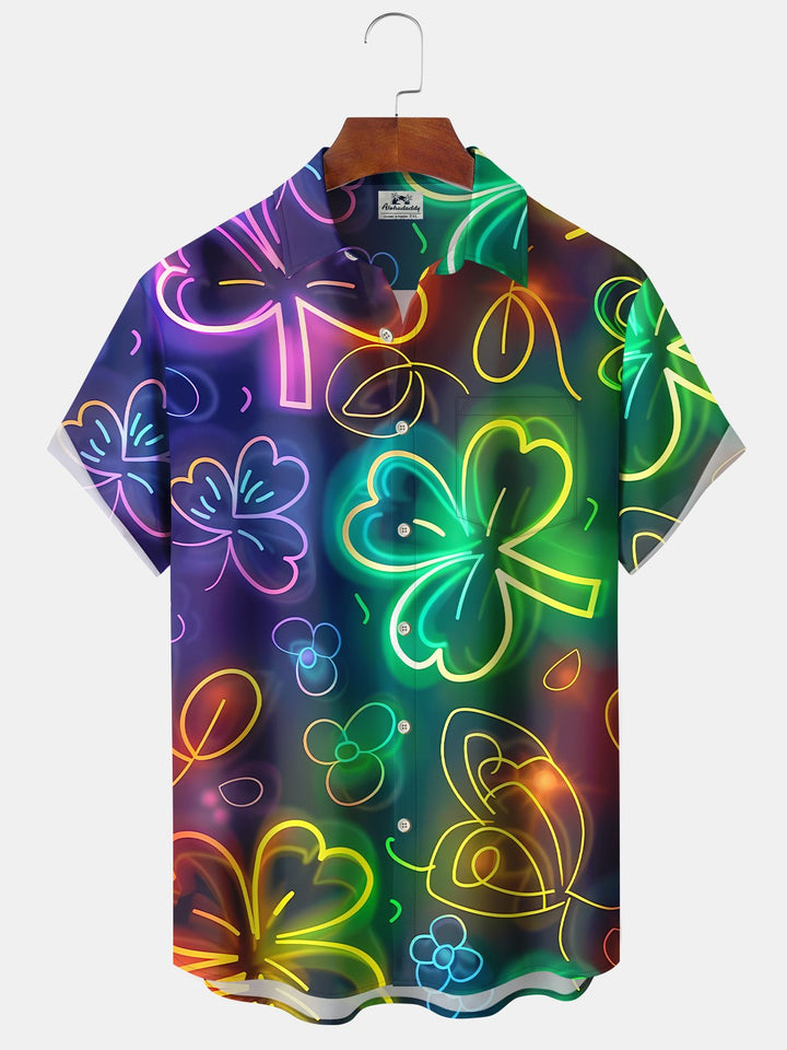 Alohadaddy Shamrock St. Patrick Gradient Neon 3D Hawaiian Shirt