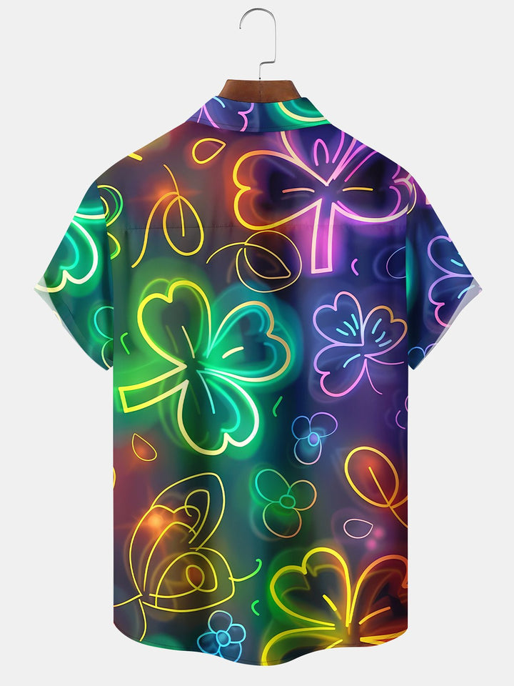 Alohadaddy Shamrock St. Patrick Gradient Neon 3D Hawaiian Shirt