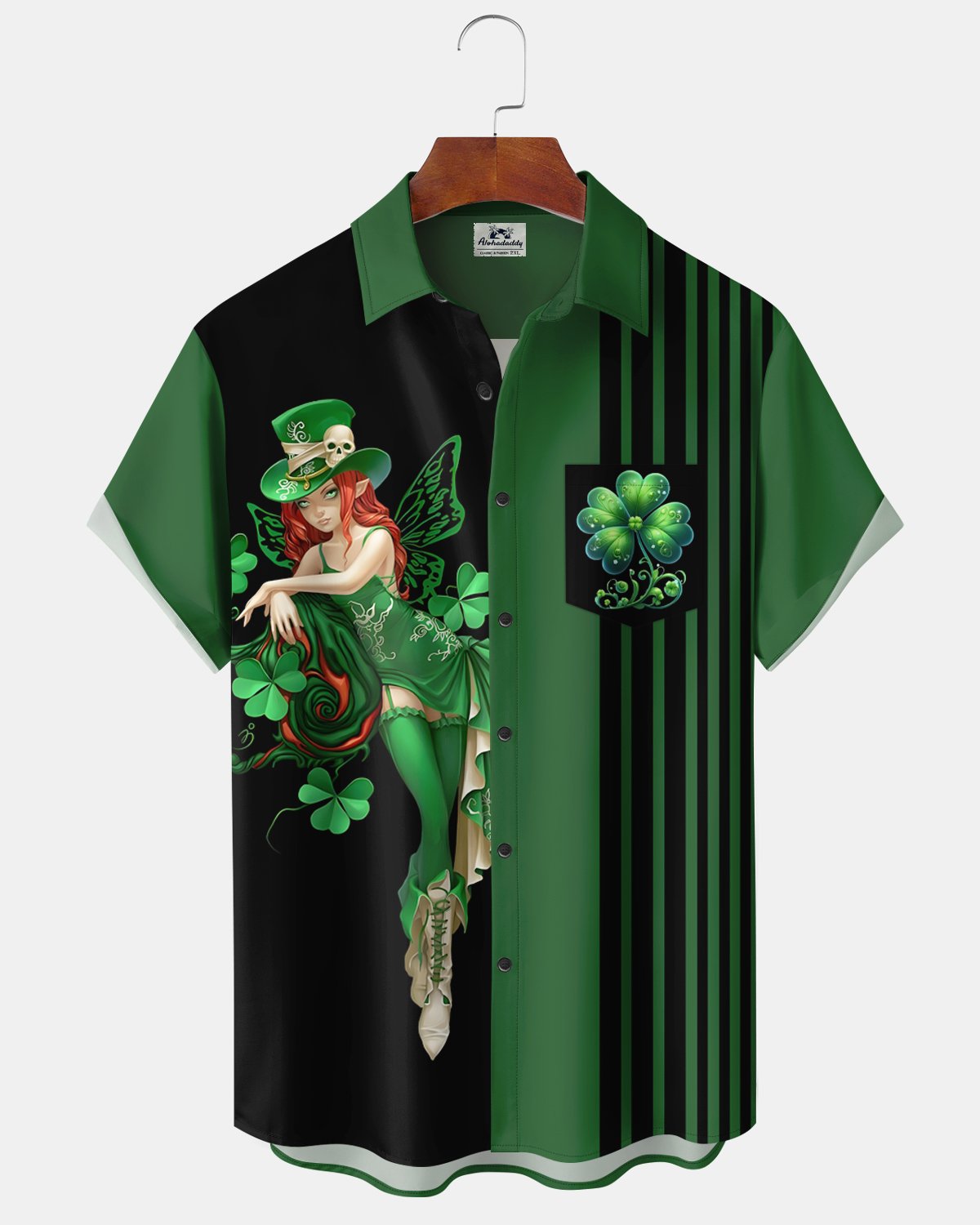 Alohadaddy® St. Patrick's Day Leprechaun Four-Leaf Clover Bowling Shirt
