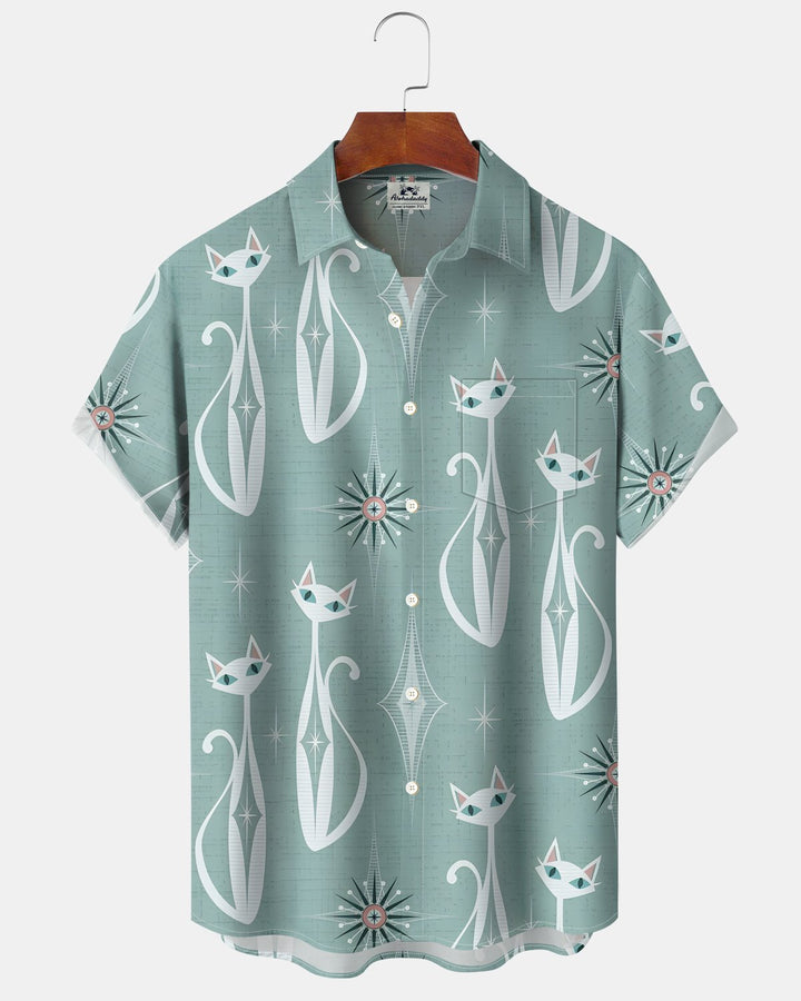 Alohadaddy® Retro Geometric Atomic Cat Hawaiian Men&