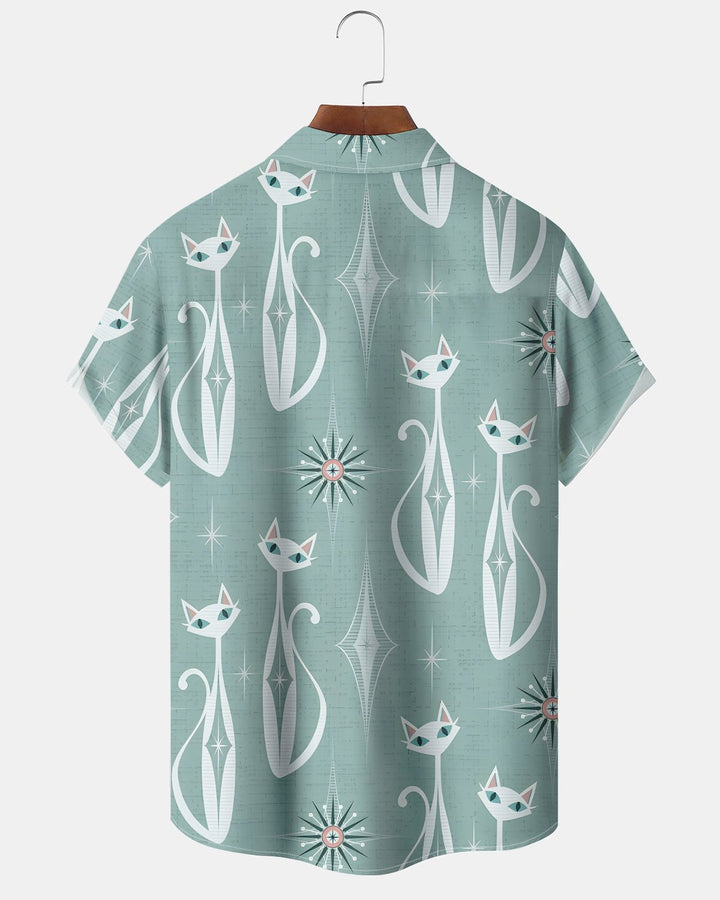Alohadaddy® Retro Geometric Atomic Cat Hawaiian Men&
