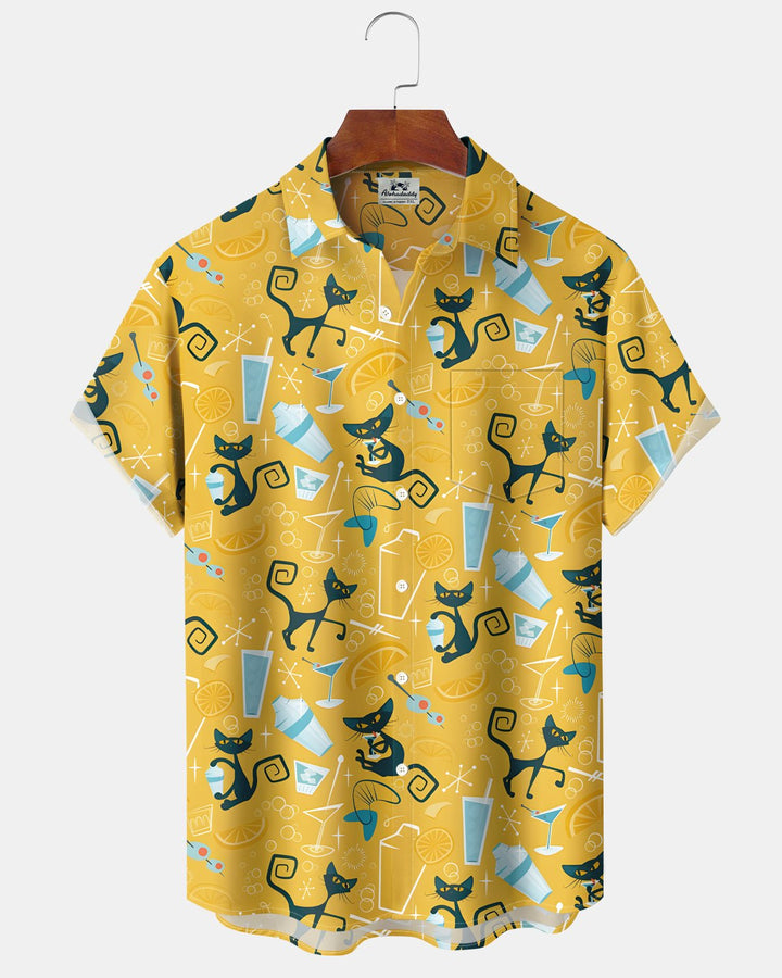 Alohadaddy® Retro Geometric Atomic Cat Hawaiian Cocktail Geometric Men&