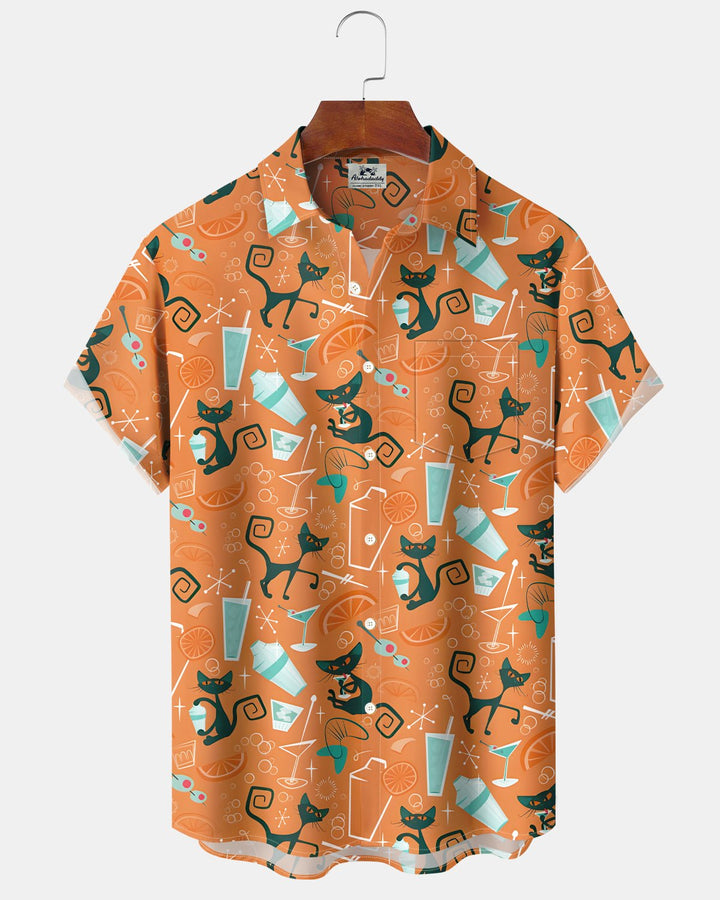 Alohadaddy® Retro Geometric Atomic Cat Hawaiian Cocktail Geometric Men&