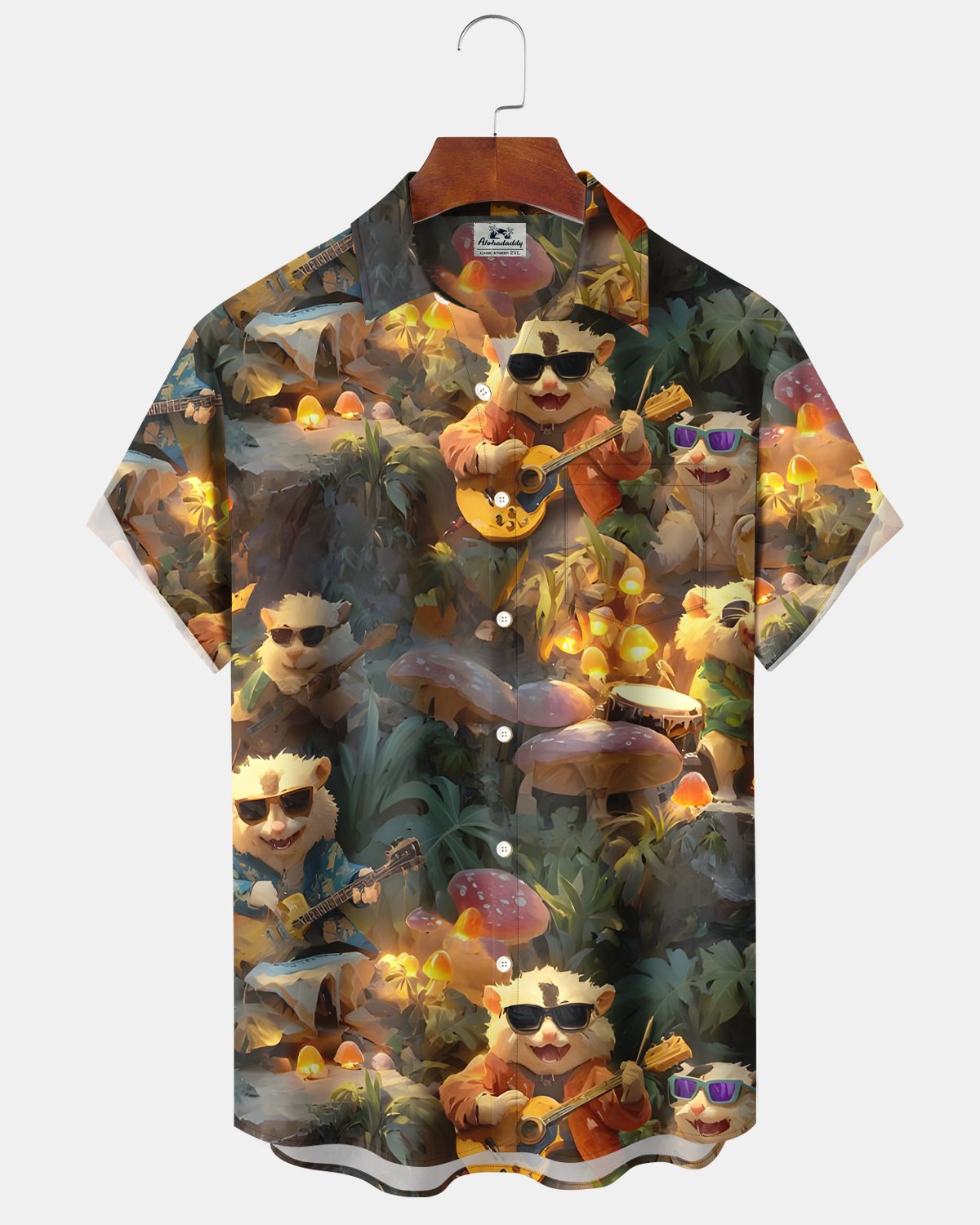 Alohadaddy® Vintage Art Guitar Raccoon Music Hawaiian Floral Men's Shirt