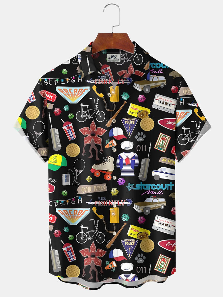 Alohadaddy Vintage Mens Cartoon Monster Sailor Hawaiian Pocket Shirt