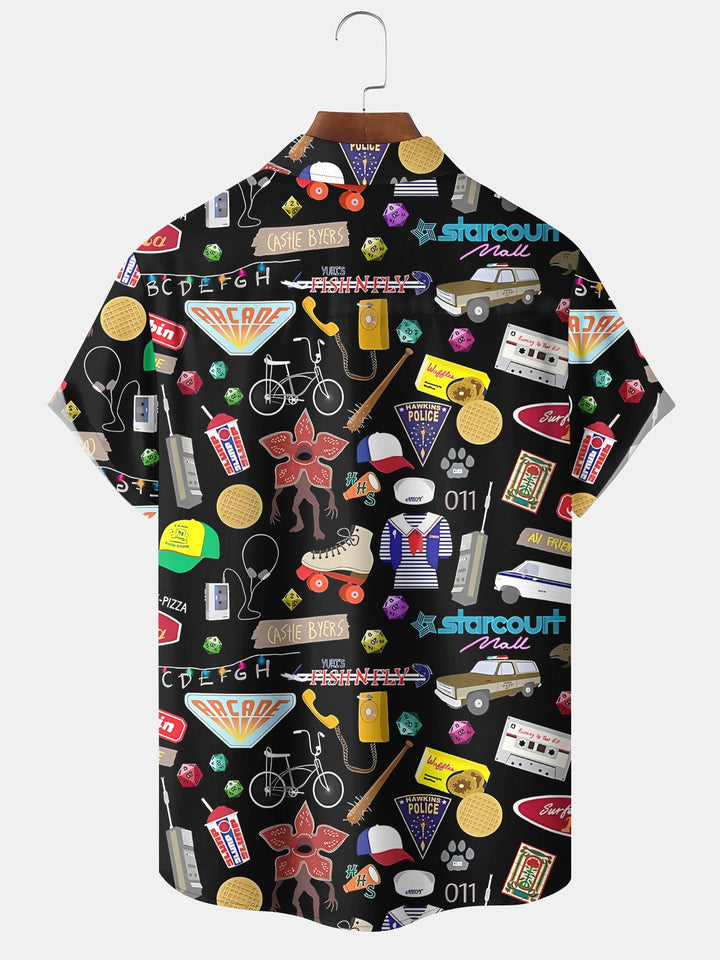 Alohadaddy Vintage Mens Cartoon Monster Sailor Hawaiian Pocket Shirt