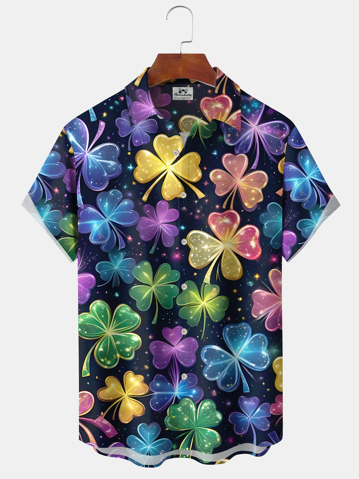 Alohadaddy Saint Patrick‘s Day Shamrock Chest Pocket Casual Shirt