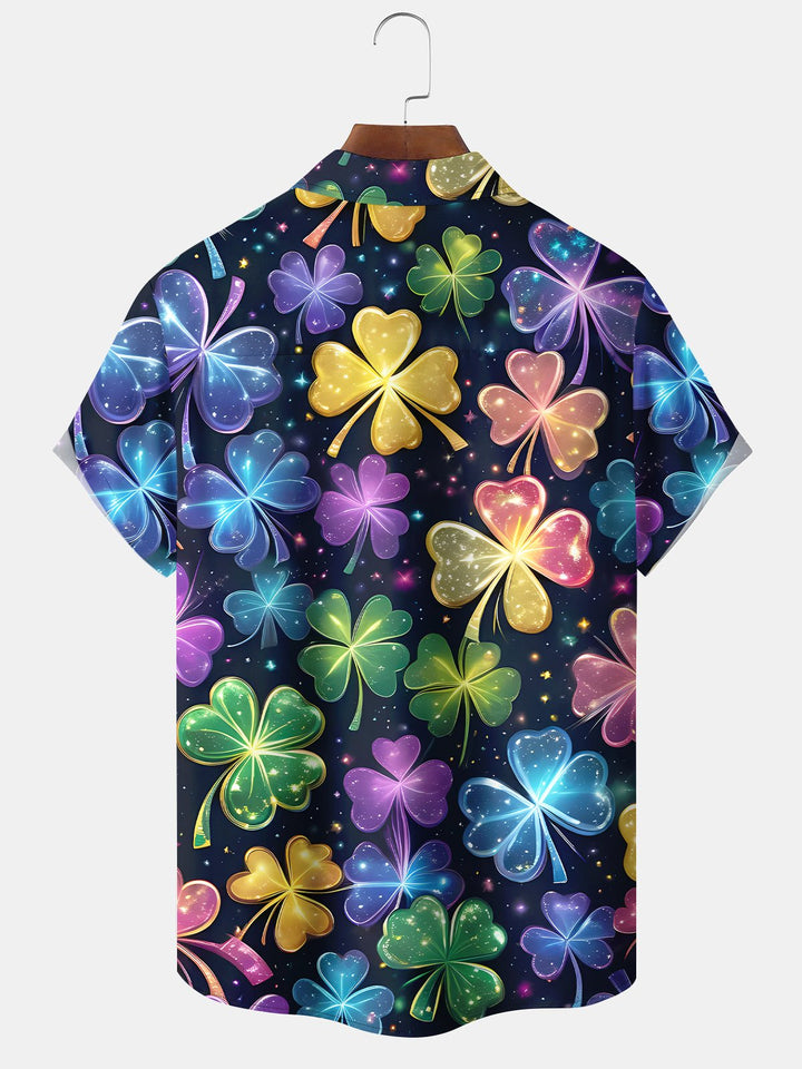 Alohadaddy Saint Patrick‘s Day Shamrock Chest Pocket Casual Shirt