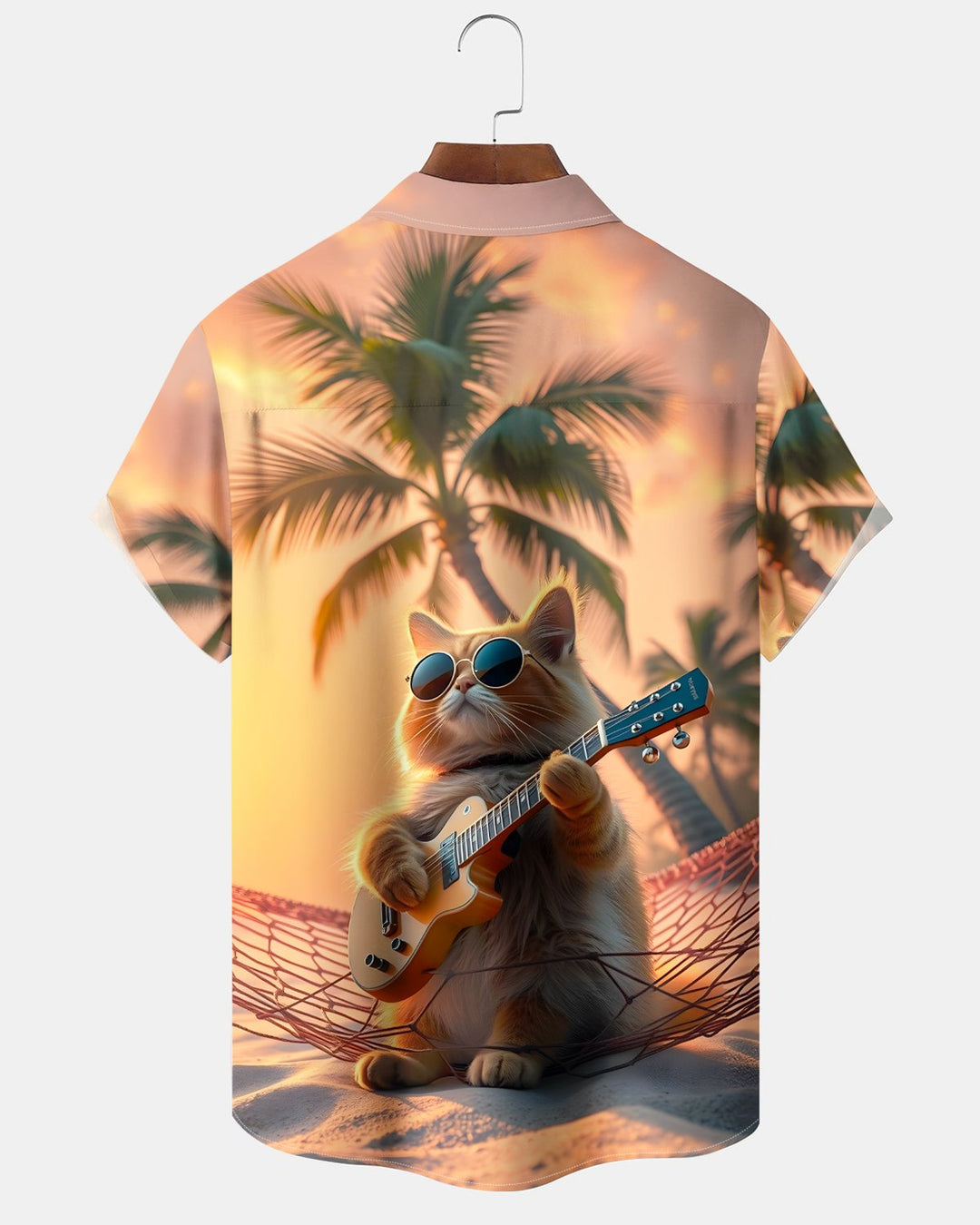Alohadaddy® Hawaiian Beach Coconut Tree Cartoon Cat Music Guitar Men&