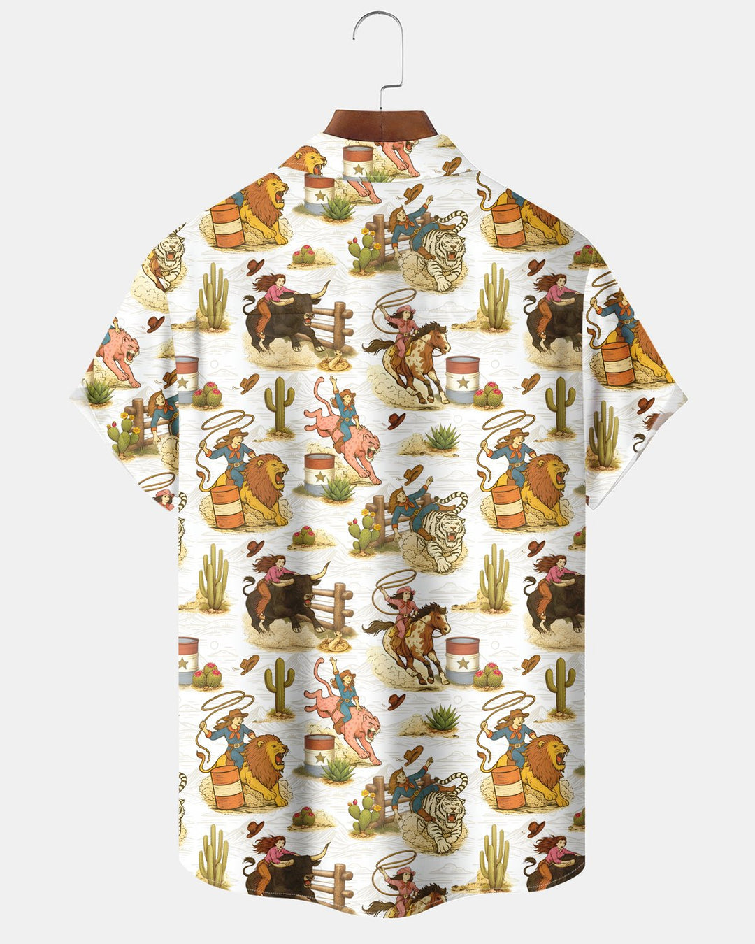 Alohadaddy® Cow Girl Lion Cactus Hawaiian Short-Sleeved Men&