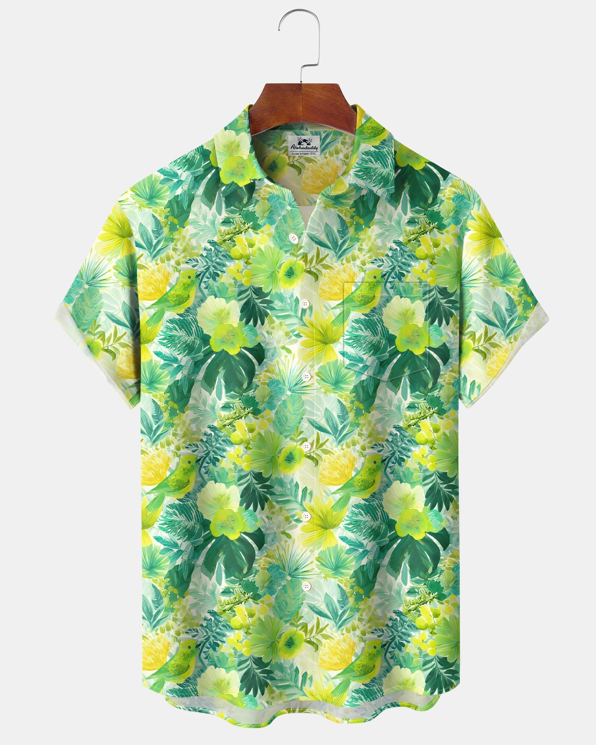 Alohadaddy® Beach Vacation Hawaiian Tropical Leaf and Bird Print Men's Shirt