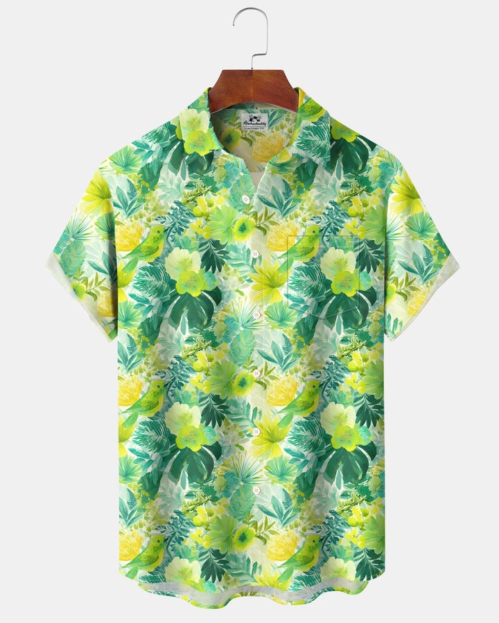 Alohadaddy® Beach Vacation Hawaiian Tropical Leaf and Bird Print Men&