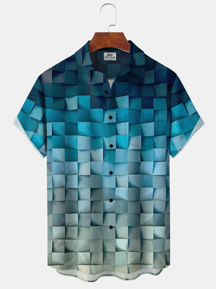 Alohadaddy Retro 3D Art Gradient Geometric Pocket Hawaiian Shirt