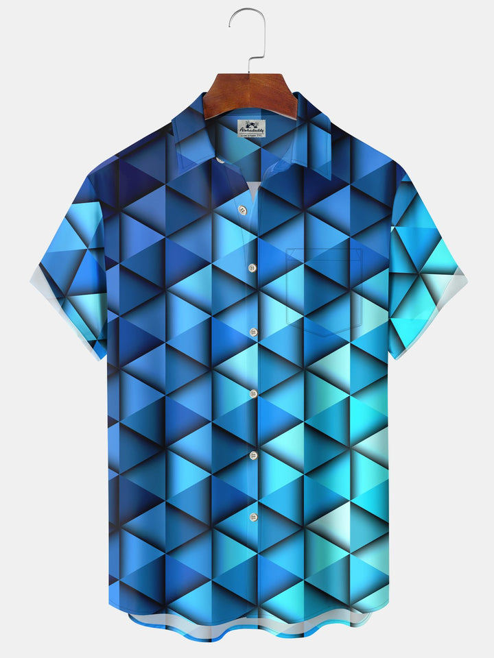 Alohadaddy Vintage Art 3D Gradient Geometric Stretch Hawaiian Shirt