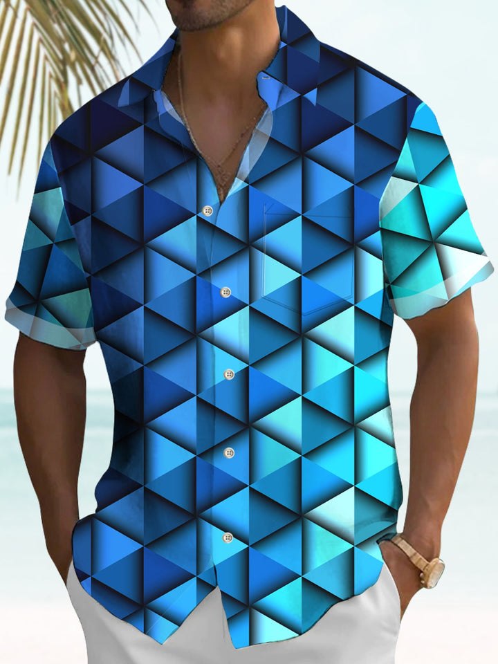 Alohadaddy Vintage Art 3D Gradient Geometric Stretch Hawaiian Shirt