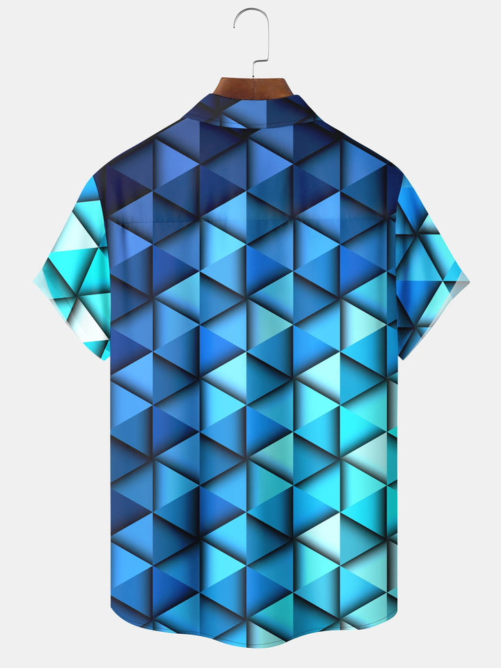 Alohadaddy Vintage Art 3D Gradient Geometric Stretch Hawaiian Shirt