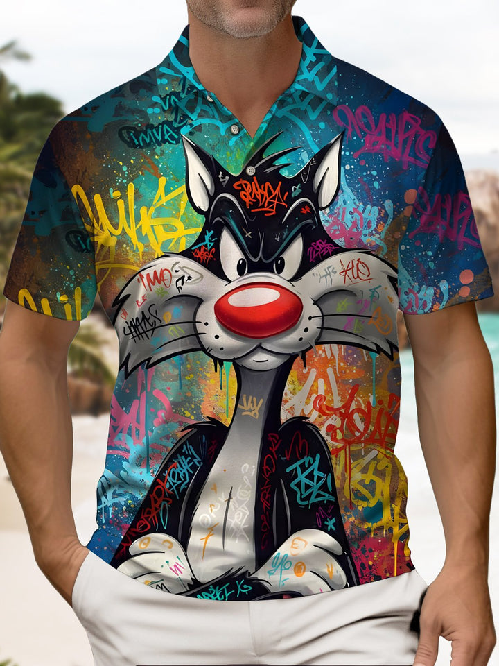 Alohadaddy® Retro Cartoon Graffiti Cat Short-Sleeved Men&