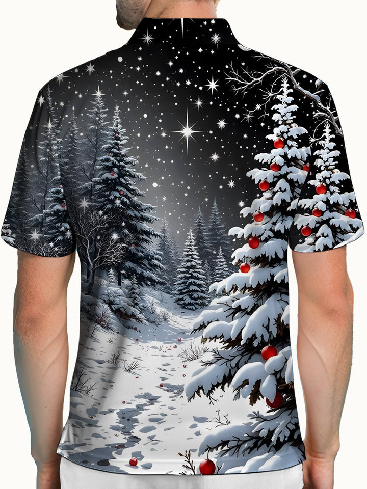 Alohadaddy® Christmas Snow Scene Christmas Tree Polo Shirt