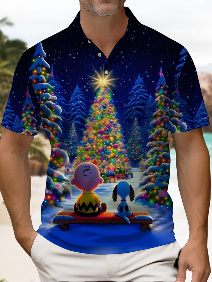 Alohadaddy® Christmas Cartoon Christmas Tree LED Light Polo Shirt