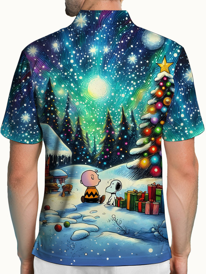 Alohadaddy® Christmas Cartoon Christmas Tree Snow Scene Polo Shirt