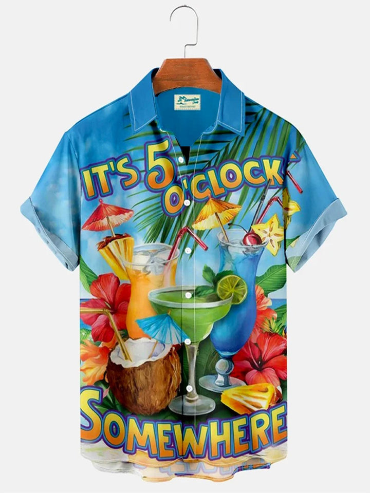 Parrot It’s 5 O’clock Somewhere  Drinking Bird Breast Pocket Hawaiian Shirt Plus Size Vacation Shirt