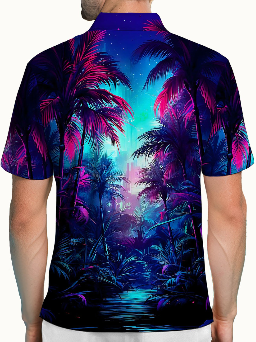 Alohadaddy® Hawaiian Beach Scene Coconut Tree Short-Sleeve Polo Shirt