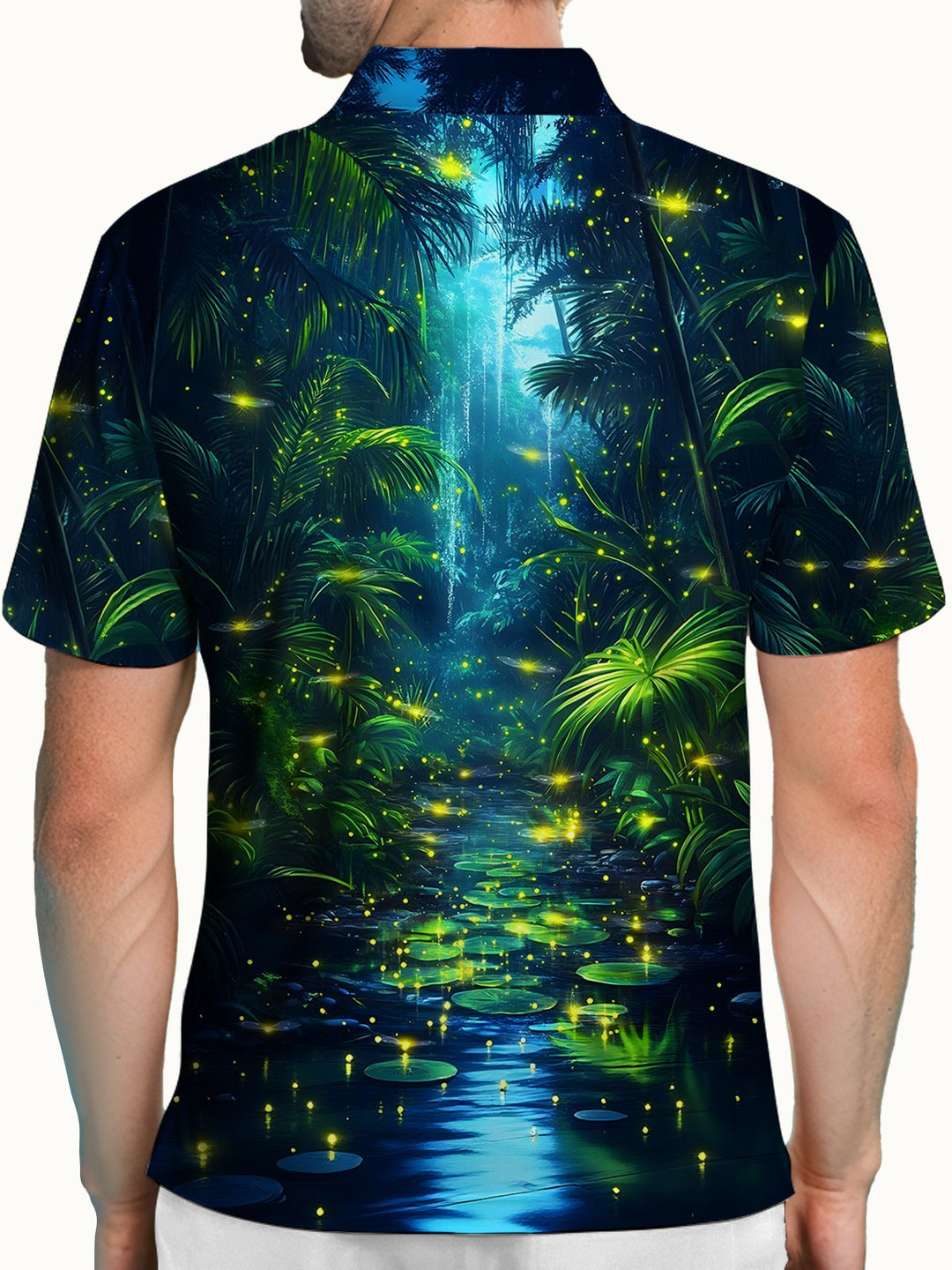 Alohadaddy® Hawaiian Forest Coconut Tree Firefly Short-Sleeved Polo Shirt