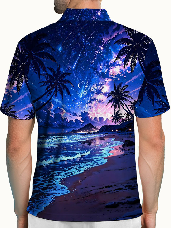 Alohadaddy® Hawaiian Coconut Tree Beach Short-Sleeved Polo Shirt