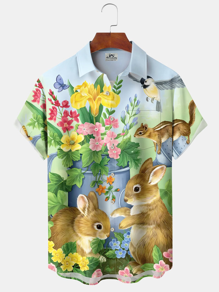Alohadaddy Vintage Holiday Mens Easter Floral Bunny Pocket Shirt