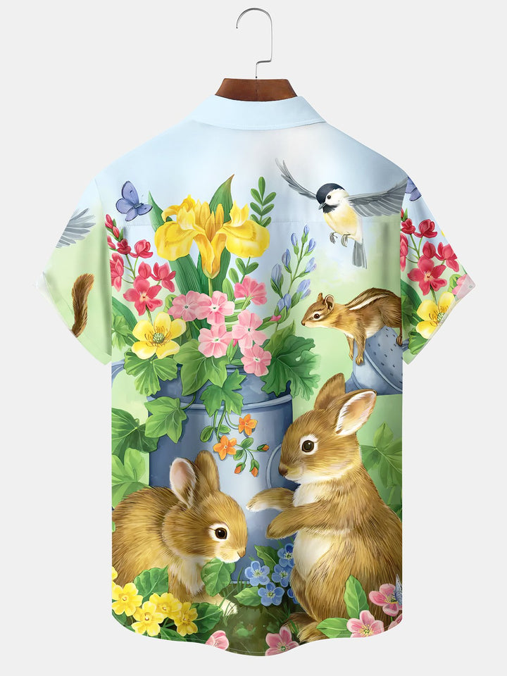 Alohadaddy Vintage Holiday Mens Easter Floral Bunny Pocket Shirt